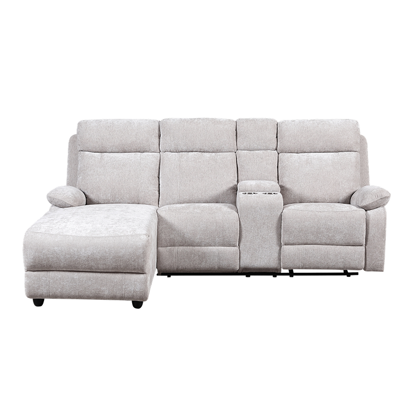 Chenille schäslongsoffa med ottoman