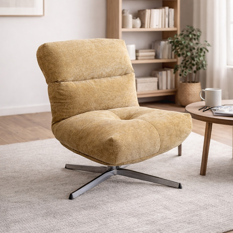Modern Tyg Svängbar Vardagsrumsstol Lyx Metallram Enkel Lounge Soffa Stol Vardagsrumsmöbler