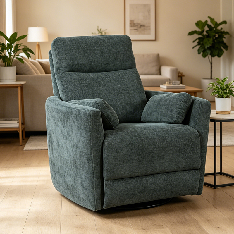 Modern Chenille Swivel Glider Recliner med kuddar