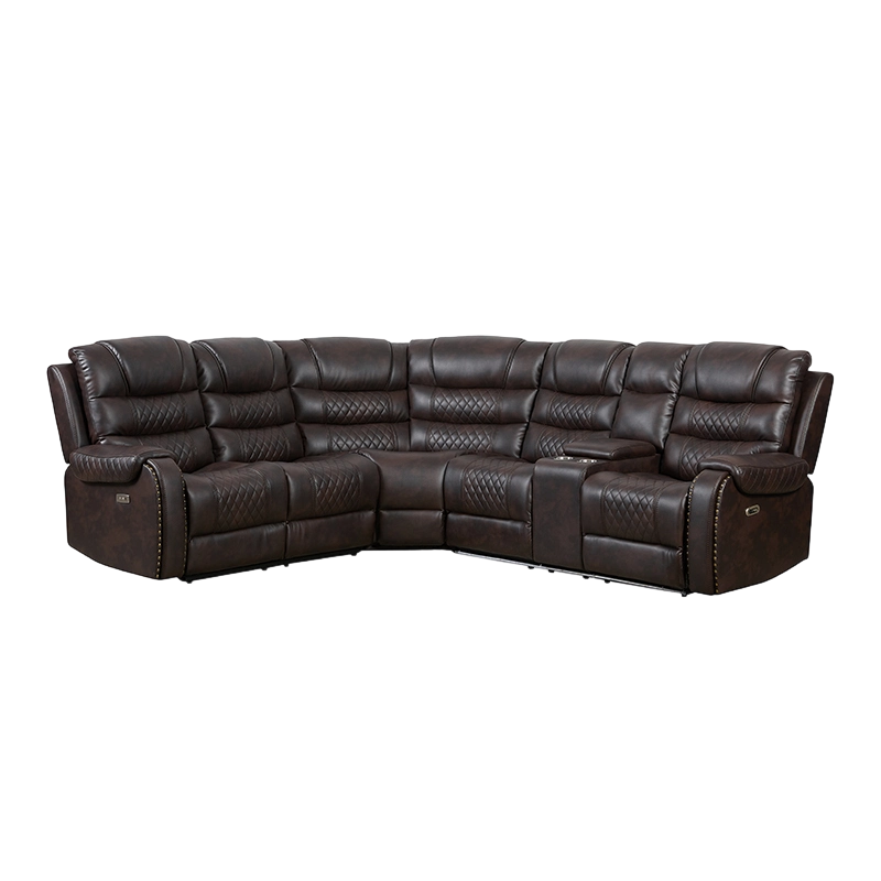6-st Faux Leather Power Liggande sektionssoffor för vardagsrum