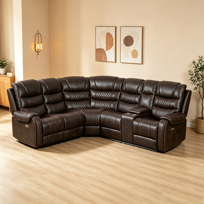 6-st Faux Leather Power Liggande sektionssoffor för vardagsrum